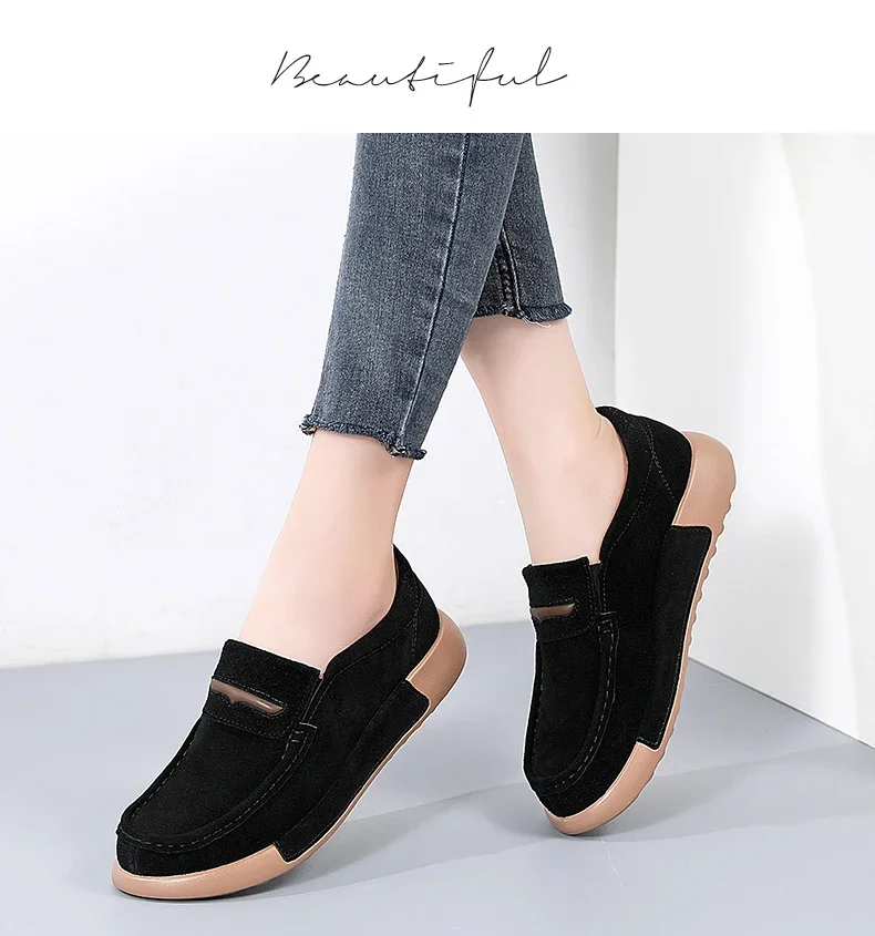 Cow Suede Leather Ladies Loafers Autumn Women\'s Shoes Platform Flats Sneakers Female Moccasins Shoe Women Creepers Slip on Shoes