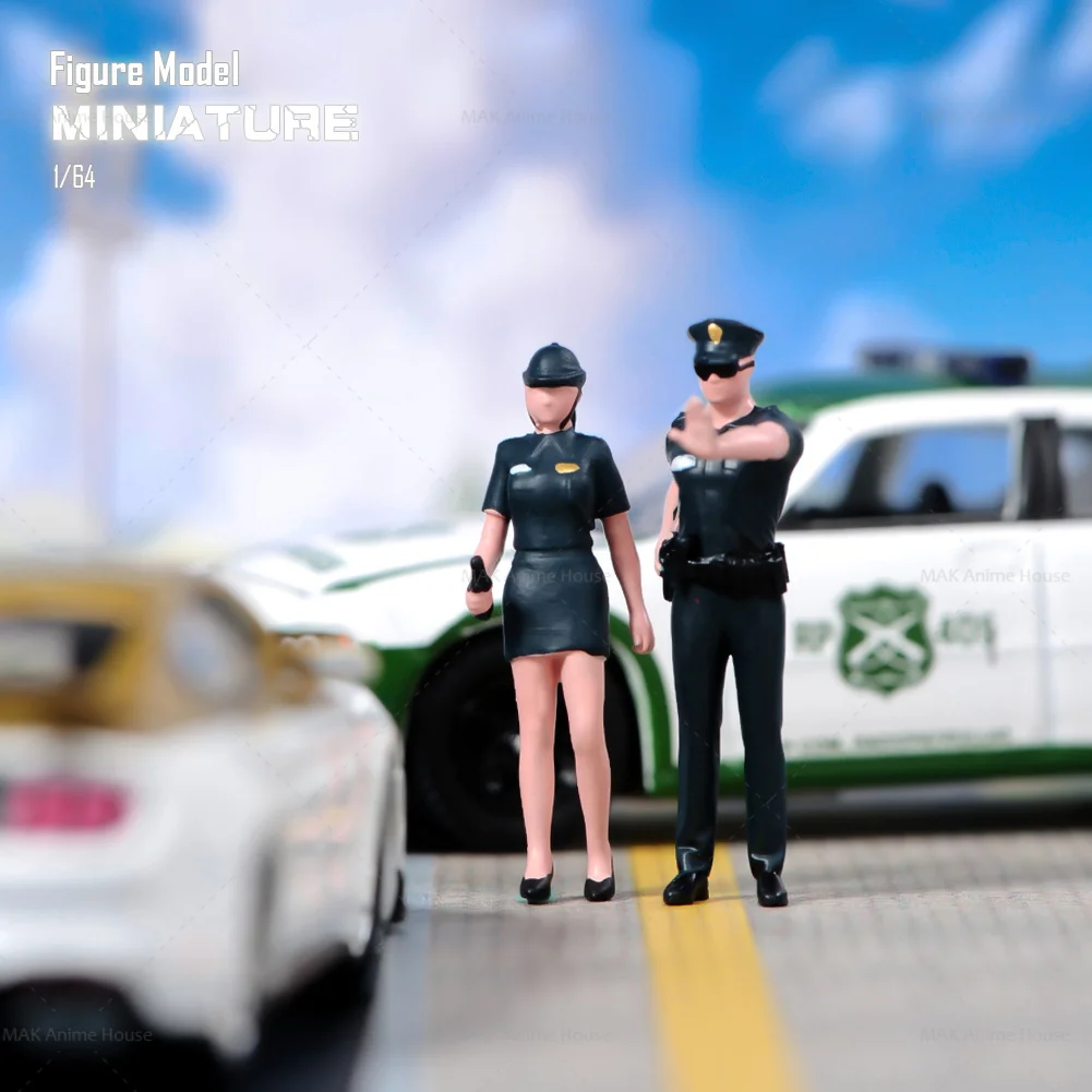 Miniatures Figurine 1/64 US Stops Male Police Ventilators Female Police Model Diorama Dolls Creative Photography Scene Prop Toys