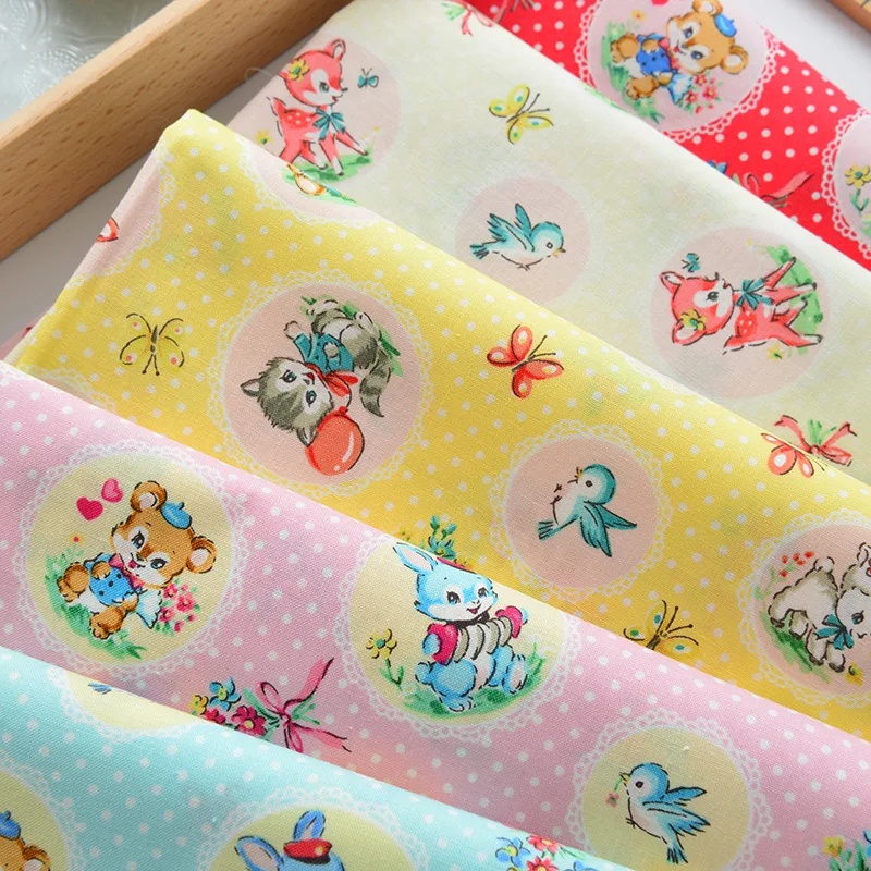 Cartoon Cat Dog Deer 100% Cotton Fabric for Kids Clothes Hometextile Backpacks Slipcover Cushion Cover DIY Material