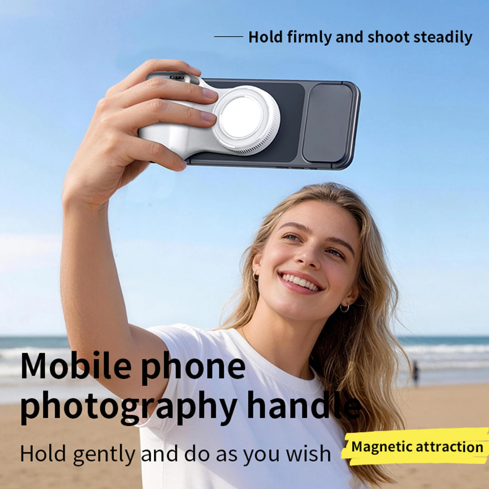 Phone Camera Shutter Grip with Dual Color Fill Light Phone Grip Handle Holder BT Remote Control for Zoom Calls Video - view 2