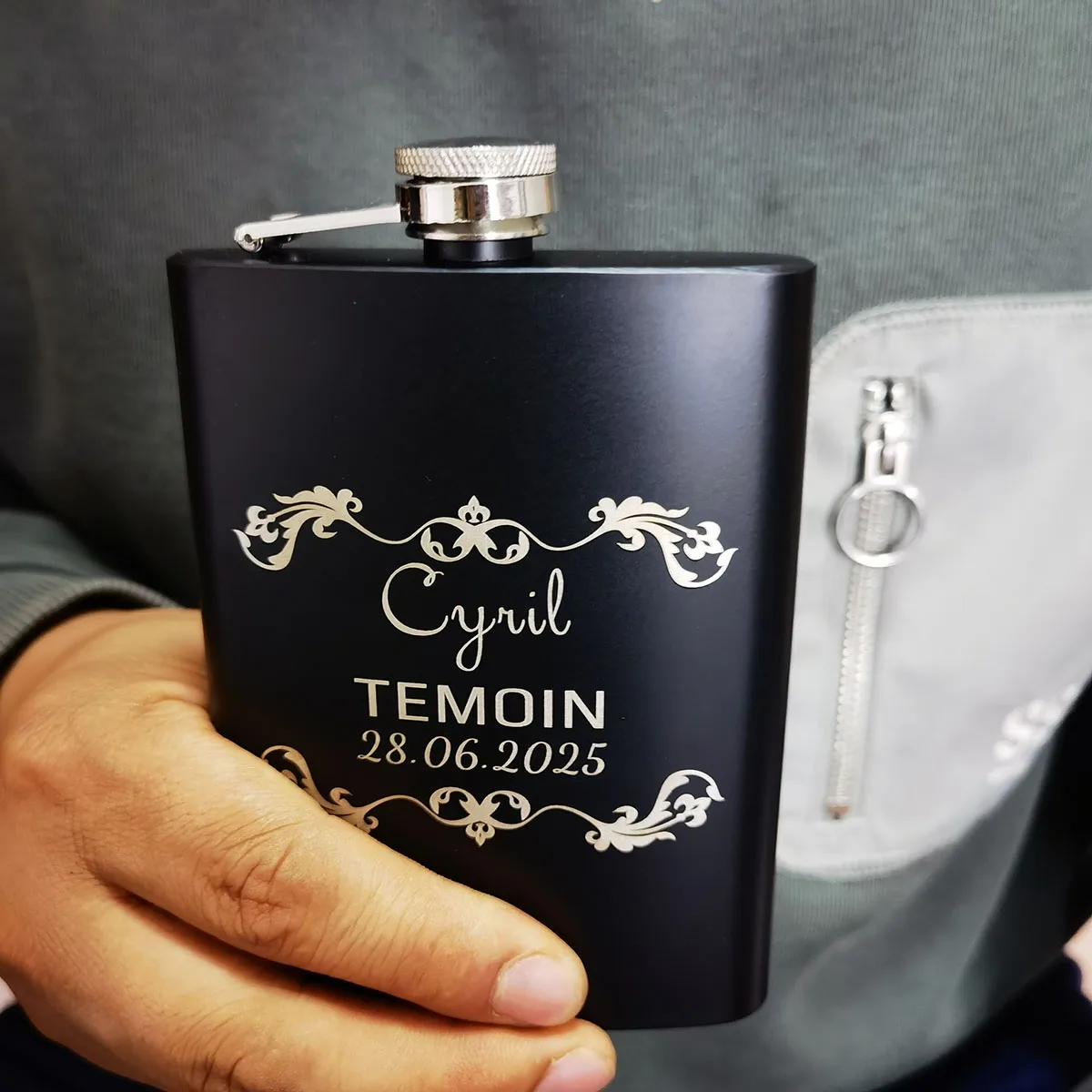 7oz Hip Stainless Steel Flask & Funnel Set with Custom Name/Logo/Text, Perfect Flask that Fits Great in Jacket Pockets and Pants