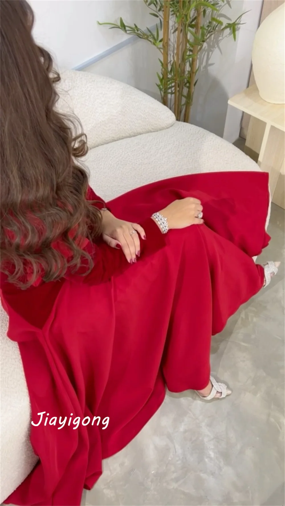 Customized Jiayigong  Prom  Simple High Quality Collar A-line Draped Anke Length Skirts Charmeuse Evening Dresses