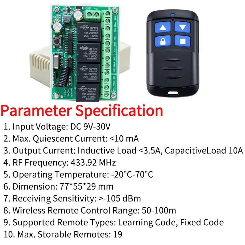433 MHz Universal Remote Control DC 12V 4CH Wireless Relay RF Remote Control Switch Receiver+ 4 Button Transmitter DIY view 4