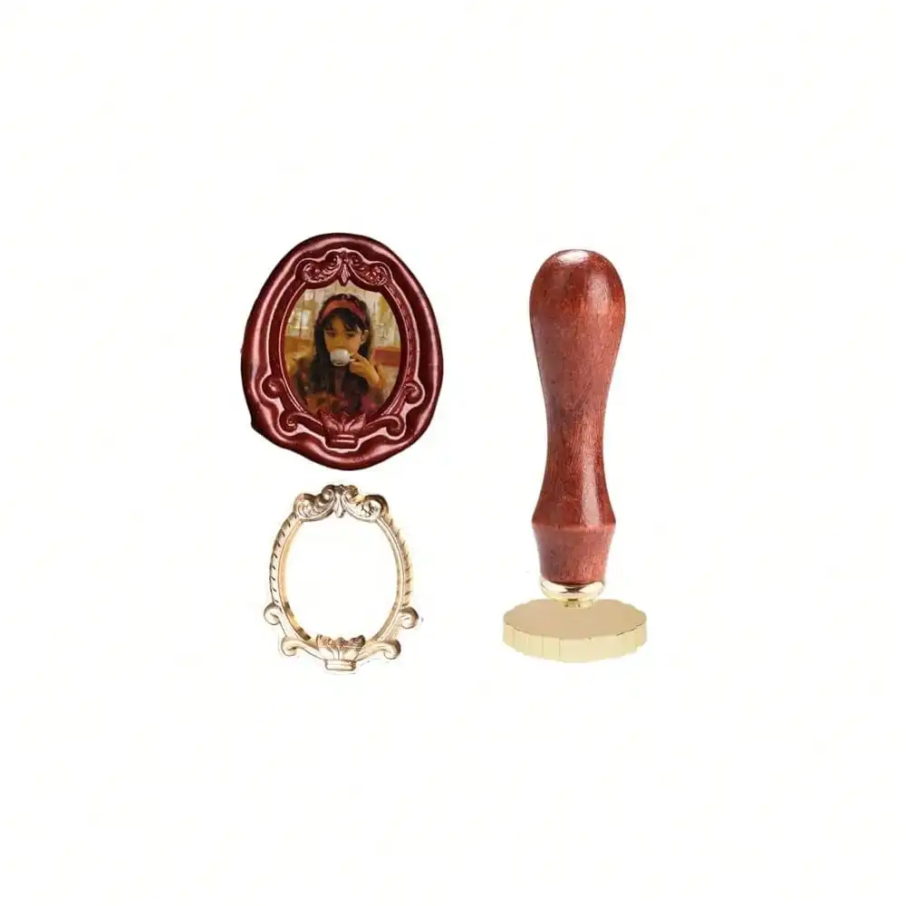 

Photo Frame Wax Seal Stamp 3D Embossed Brass Wax Seal Head With Removable Wood Handle Vintage Frame Stamp Design For Wedding Invitations Sealing Letters Envelopes Diplomas ScrapbooFKing-Style 4