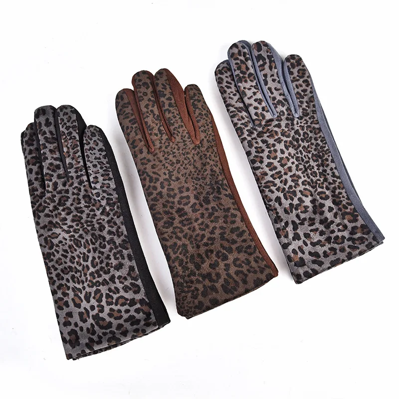 Fashion Sexy Leopard Print Gloves Women Plus Velvet Thick Mittens Outdoor Cycling Driving Windproof Keep Warm Gloves Female G234