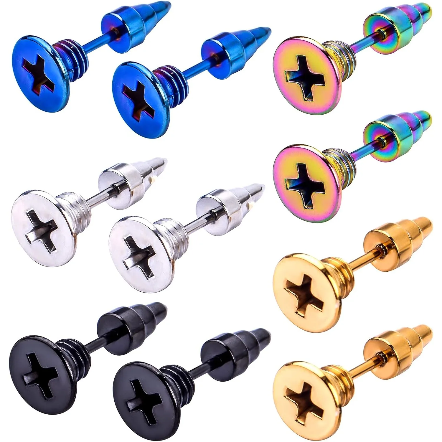 

5 пар унисекс, серьги-клипсы из нержавеющей стали для пирсинга, крестообразные винты, серьги-клипсы в стиле панк, хип-хоп, серьги-гвоздики для козелка, хряща