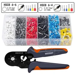 HSC8 6-6/6-4 Ferrule Crimping Tool Kit, WOZOBUY Sawtooth Self-Adjustable Ratchet Crimper Kit or Wire Terminals or Single Clamp