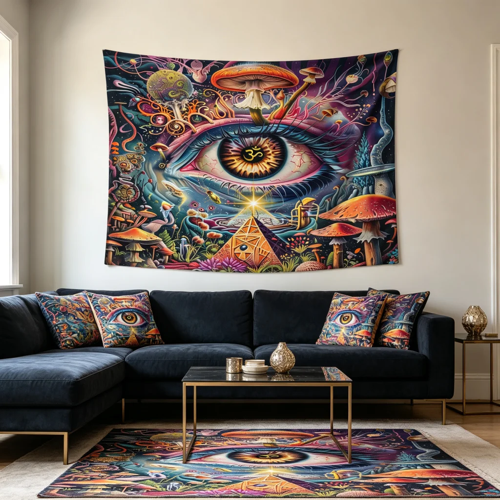 1PC Psychedelic Eye Mushroom Print Backdrop Banner, Bedroom Living Room Photo Background, Polyester, Home Decor, Wall Art