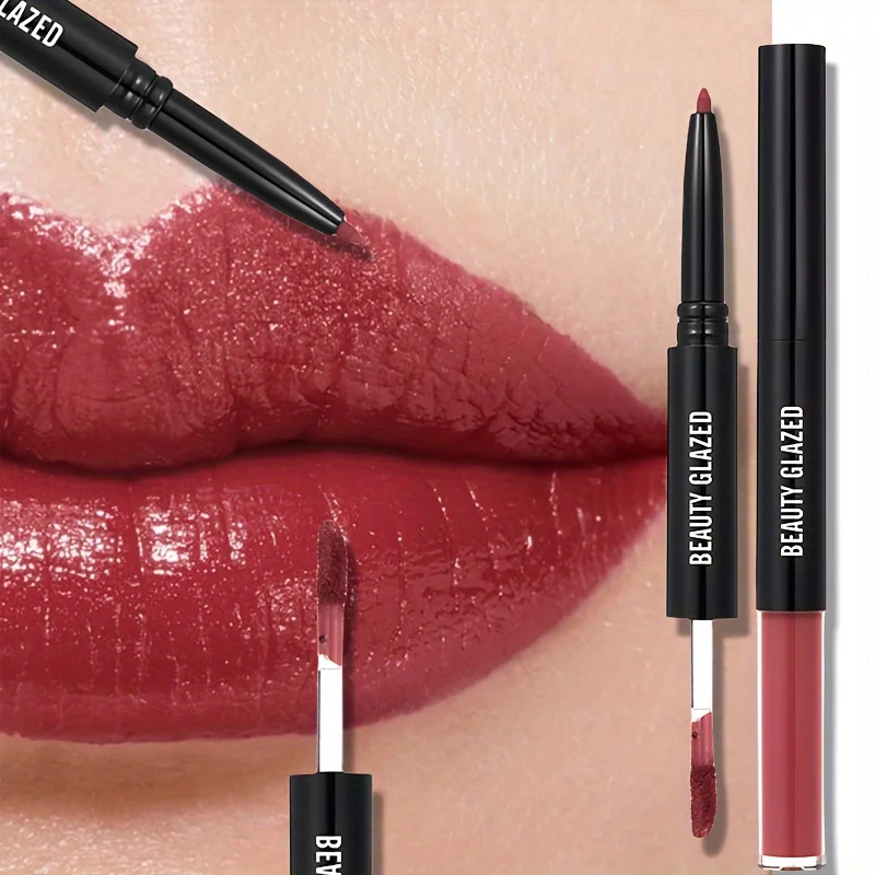 1Pc Waterproof Matte Double Ended Lipstick + Lip Liner Soft Matte Long Lasting Waterproof Lipstick Mother's Day Gifts