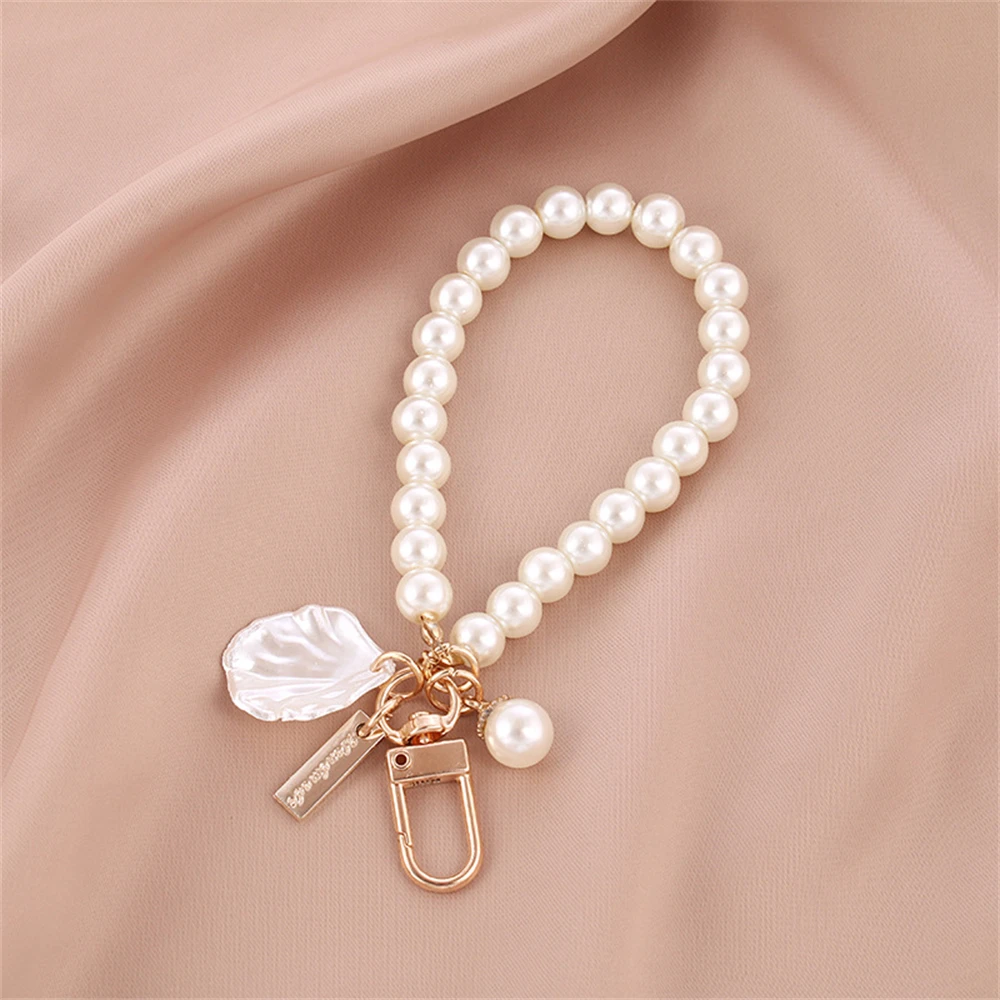 Vintage Pearl Beads Bracelet Keychain Trendy Wrist Strap Keyring for Women Headphone Case Pendant Purse Handbag Jewelry Gifts view 5