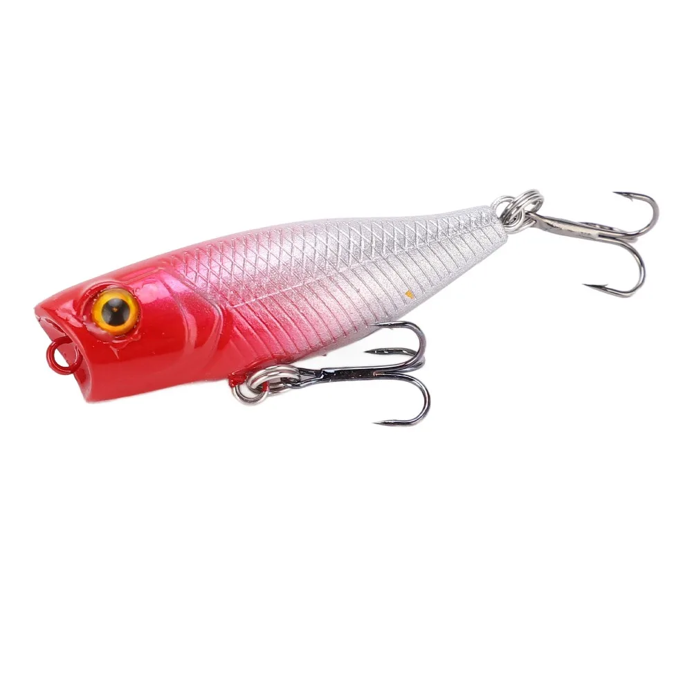 5pcs 4.5cm 3.5g Topwater Popper Lures with 3D Eyes with Treble Hook Lifelike Swimbaits with Rolling Steel Balls Fishing Lures