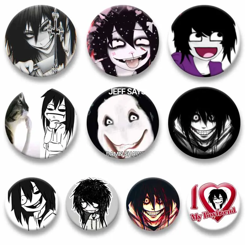 Horror-Charakter Killer Jeff Brosche Cartoon Runde Emaille-Pins Rucksack Kleidung Schmuck Ornamente Freunde Geschenke Souvenir Abzeichen – Detail 1