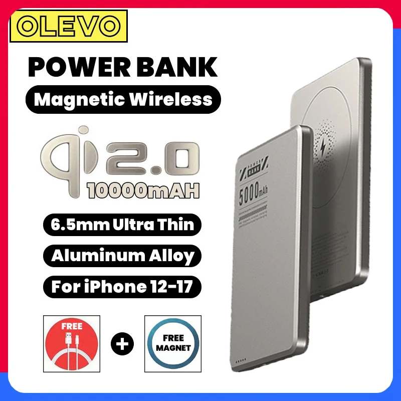 

10000mAh Magnetic Power Bank Qi2 Wireless Power Bank 20W Fast Charger Portable External Battery For iPhone 17 16 Xiaomi Samsung