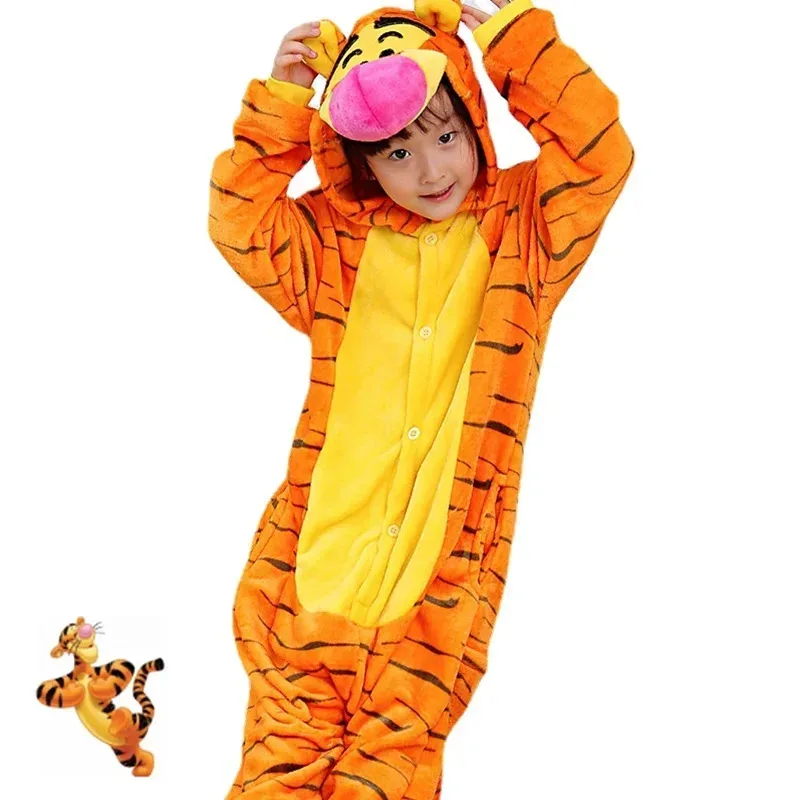 3D Tigger Kigurumi Pigiama Onesies Bambini Ragazzo Ragazze Cartoon Animali Tigre Cosplay Costume da festa Compleanno Pigiama Gifto ^ o8