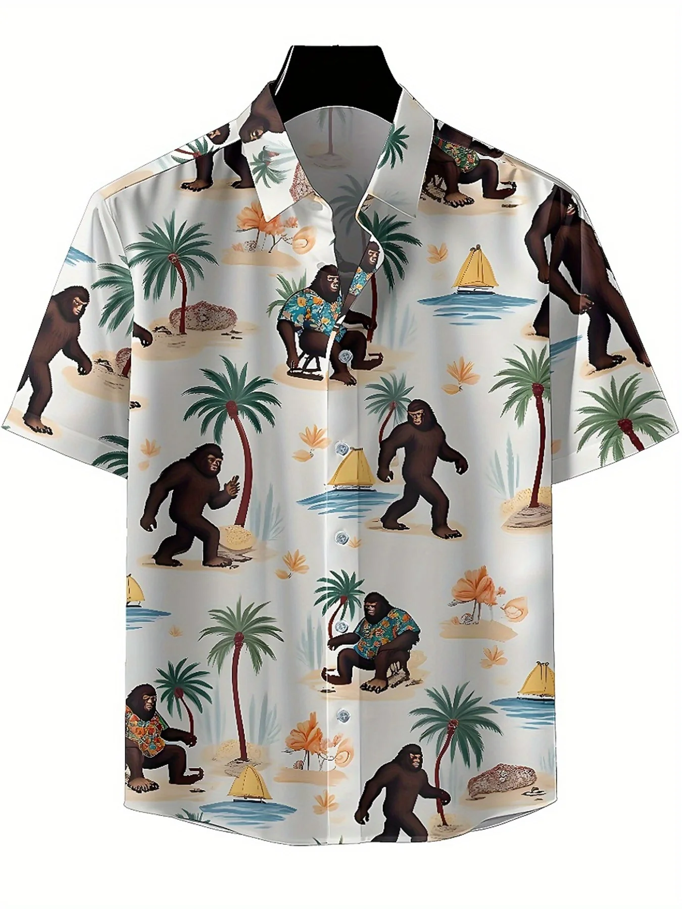 Kemeja Hawaii Ukuran Besar Pria Pola Petualangan Tropis Tema Squatch, Kemeja Aloha Uniseks, Kaus Atasan Musim Panas Baru, Pakaian Jalanan