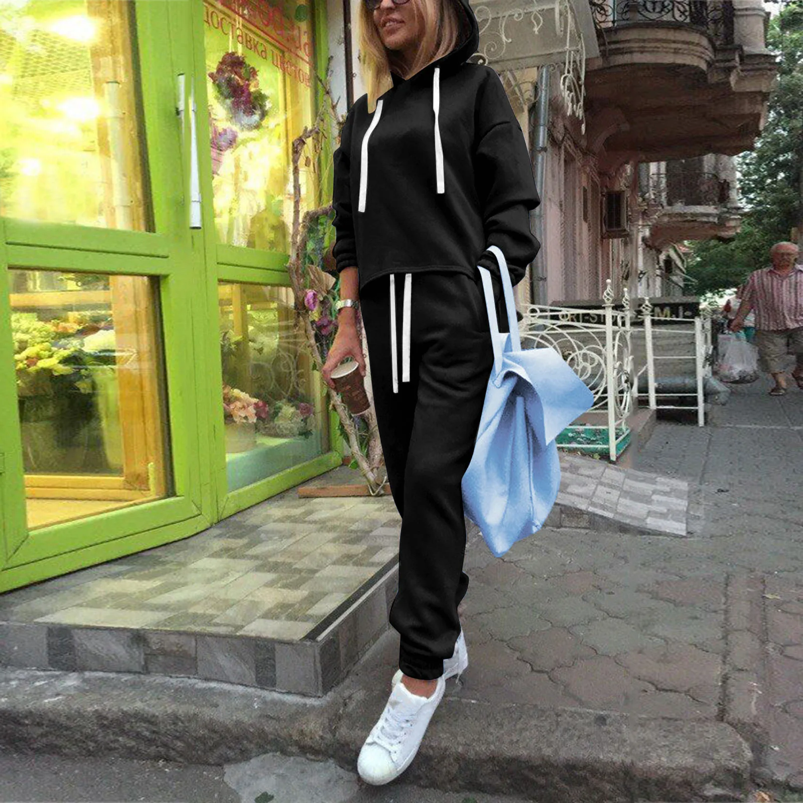 2Pcs Women Hoodies Outfit Solid Long Sleeve Casual Suit Casual Two Piece Sport Wear Sweatshirt And Pant Tracksuit Ladies Autumn