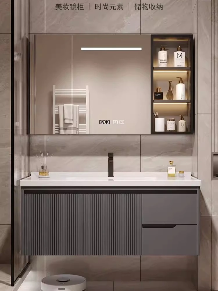 

Modern simple bathroom cabinet combination ceramic integrated basin oak paint bathroom wash basin