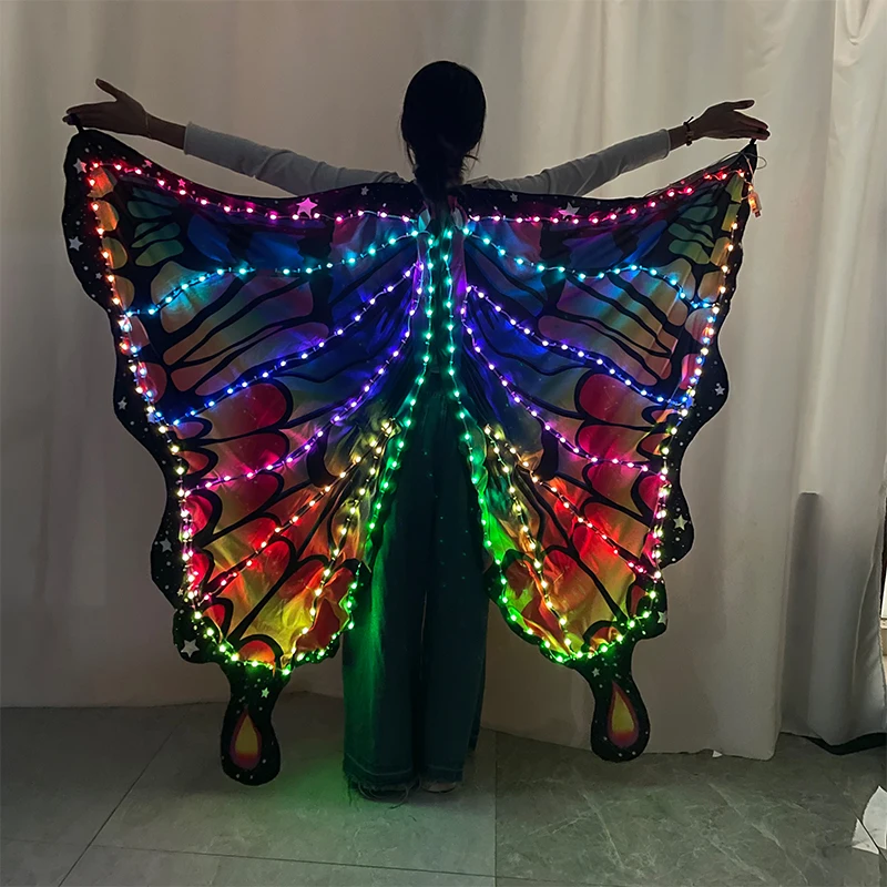 

Взрослые и дети, светодиодные крылья бабочки, светящиеся крылья феи, управление приложением, светодиодный плащ-бабочка, лесная танцевальная одежда, костюм для выступлений в кампусе