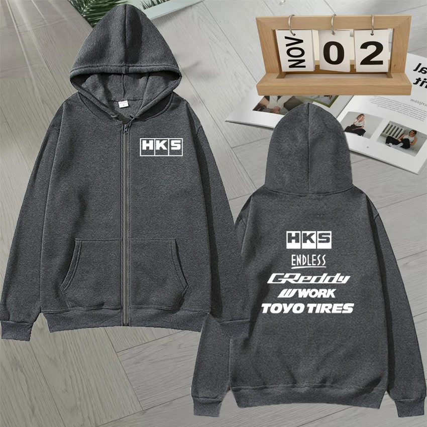 2025 Popular Japan JDM Modified Car HKS ENDLESS Zip Up Hoodie Men women Zipper Sweatshirt Unisex Fleece Long sleeve Loose Jacket