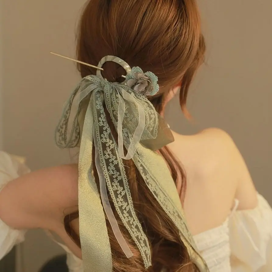 Chinese Costume Hanfu Headdress Antique Silk Scarf Hairpin Women Ancient Style Elegant Hair Band Chinese Style Updo Ancient