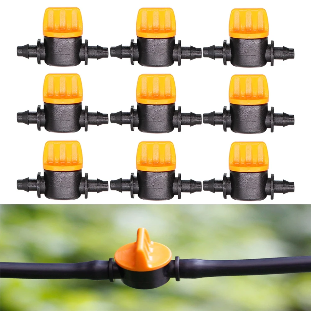 

10PCS 1/4'' Barbed Mini Valve Shut Off Coupling Connectors for 4/7mm Hose Garden Water Irrigation Pipe Adaptor Greenhouse