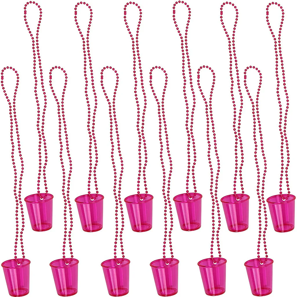 12 Stück Schnapsgläser auf Perlenkette aus Kunststoff, Schnapsbecher-Halskette, Hochzeit, Junggesellenabschied, Geburtstag, Party, Dekorationszubehör – Detail 4