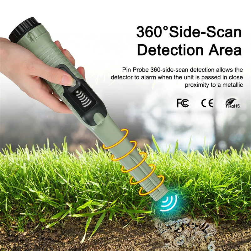 LCD Display Fully Waterproof Pinpoint Metal Detector 360° Search Pinpointing Finder Probe Treasure Hunting Contain 9V batteries