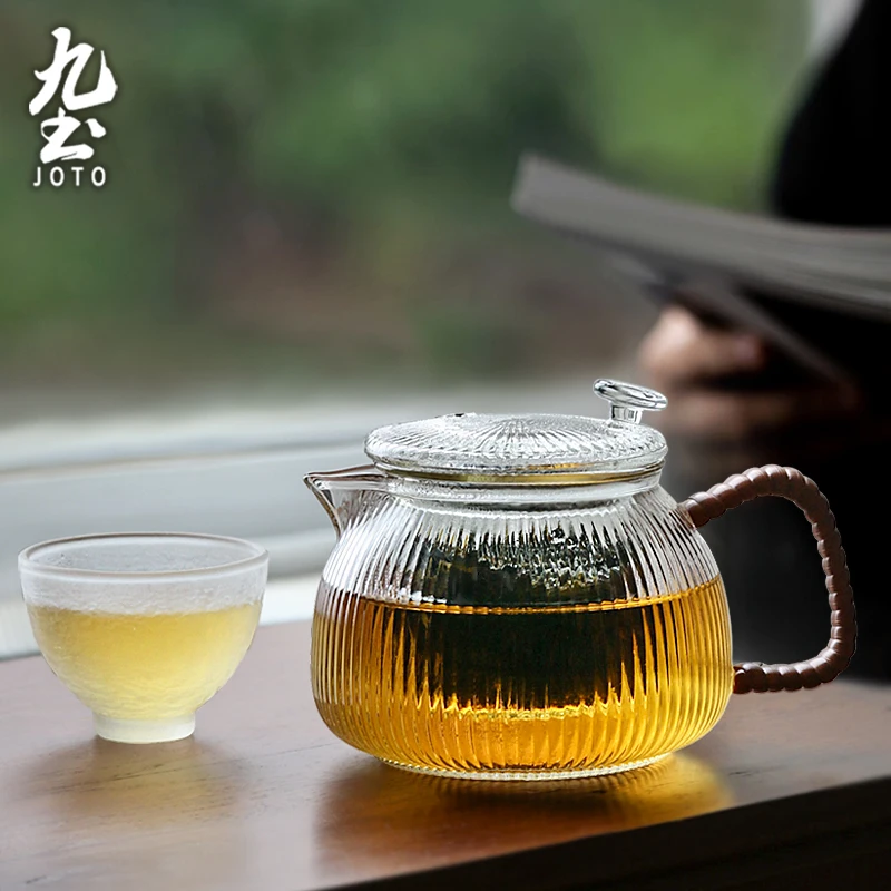 

JOTO Прозрачный и прозрачный стеклянный чайник ручной работы в вертикальную полоску с элегантным дизайном CHR0641