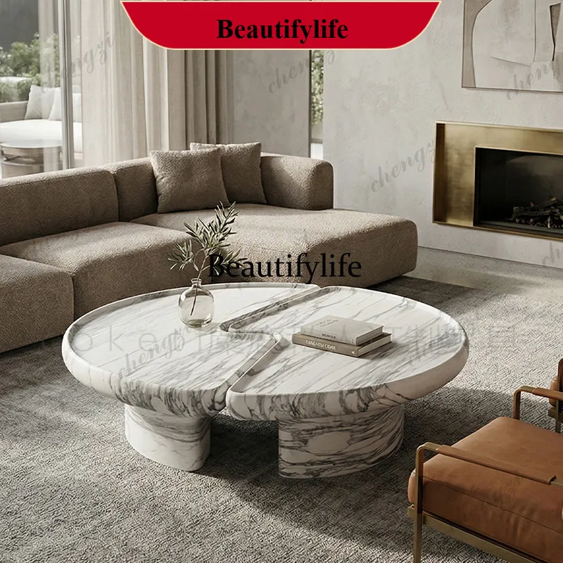 z183 Italian minimalist natural, marble coffee table living room home villa designer oval coffee table