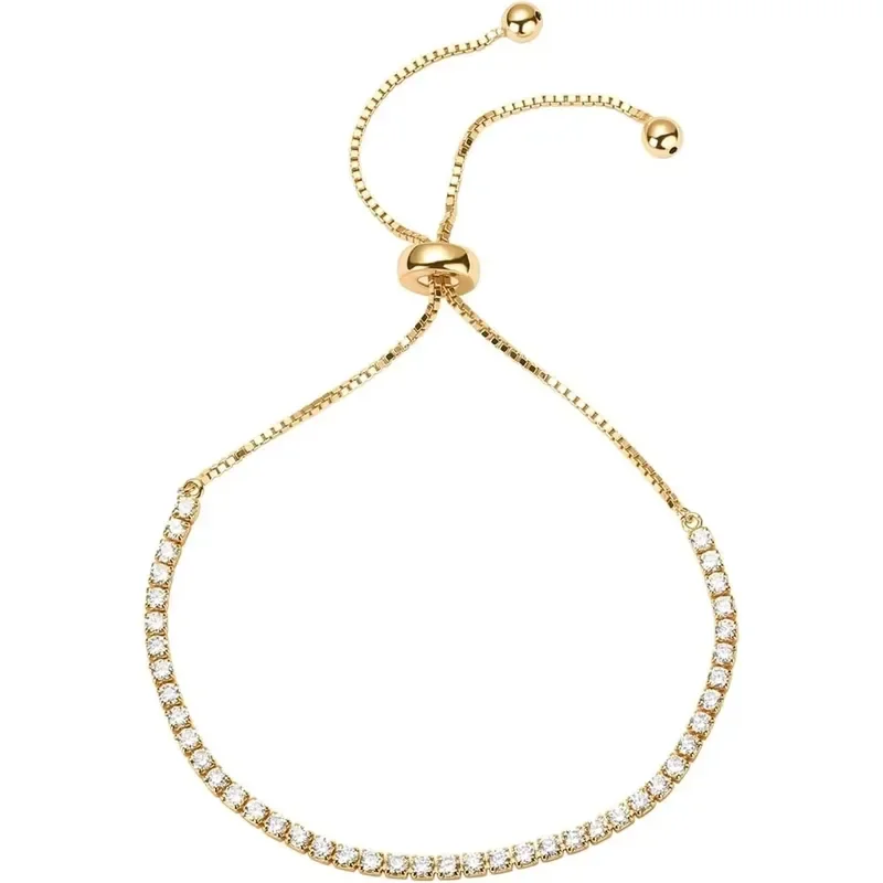 14K Gold Plated Cubic Zirconia Classic Tennis Bracelet for Women | Adjustable Slider| Gift For Women Trendy Bracelet for