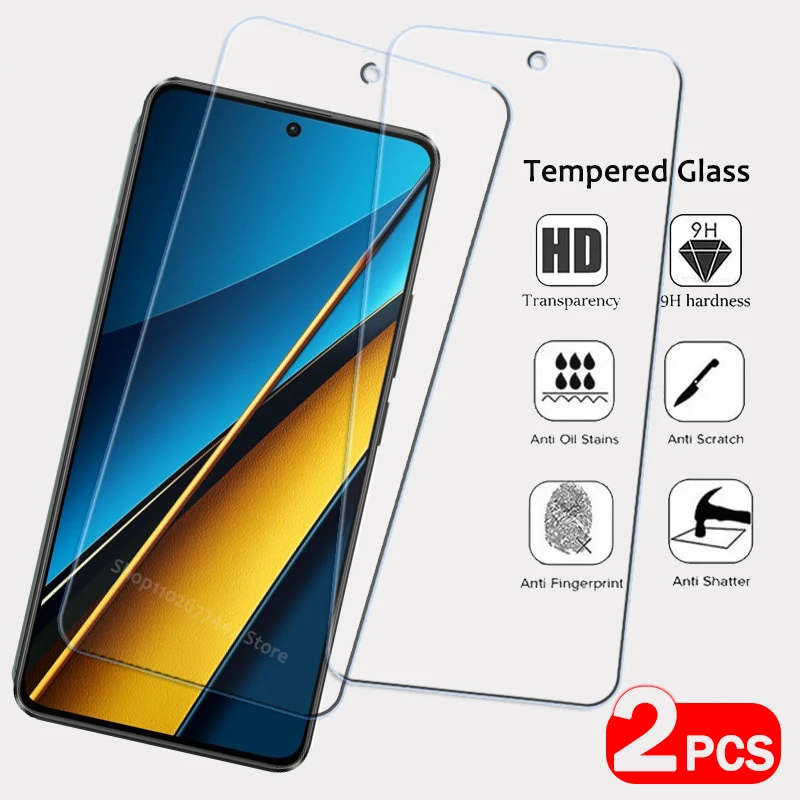 2PCS Screen Protector For Xiaomi Poco M6 4G X6 Pro 5G Tempered Glass Poco X5 X5 pro F5 F5 Pro X6 Full Cover Protective Glass