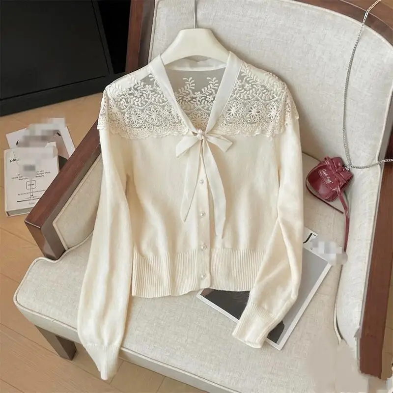 2026 여성 스웨터 새로운 니트웨어 여성 의류 탑 패션 Y2K 카와이 따뜻한 레이스 리본 귀여운 긴 소매 캐주얼 가을 의류