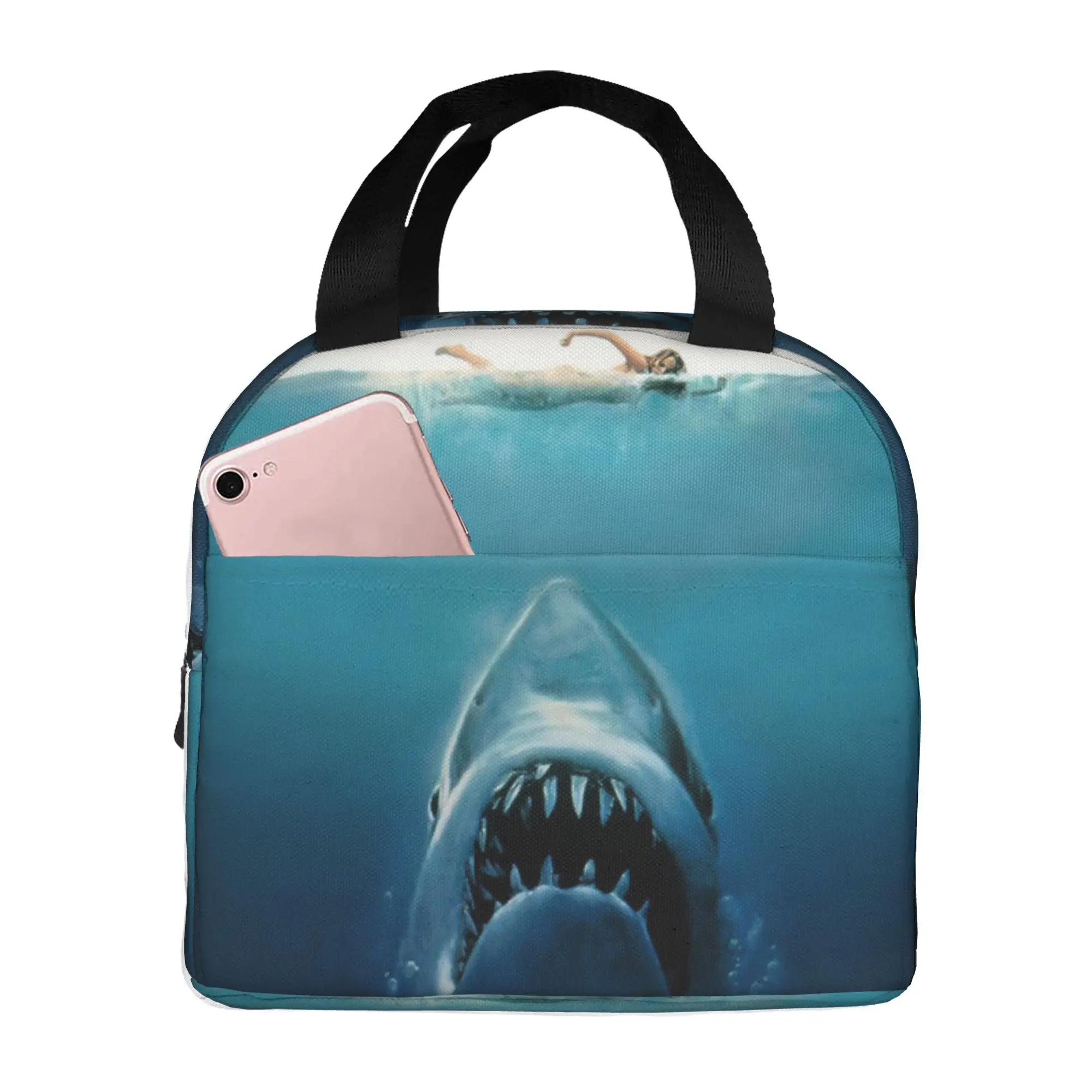 J-Jaw-Shark Insulated Lunch Tote Bag for Women Thriller Film Portable Thermal Cooler Food Lunch Box Outdoor Camping Travel