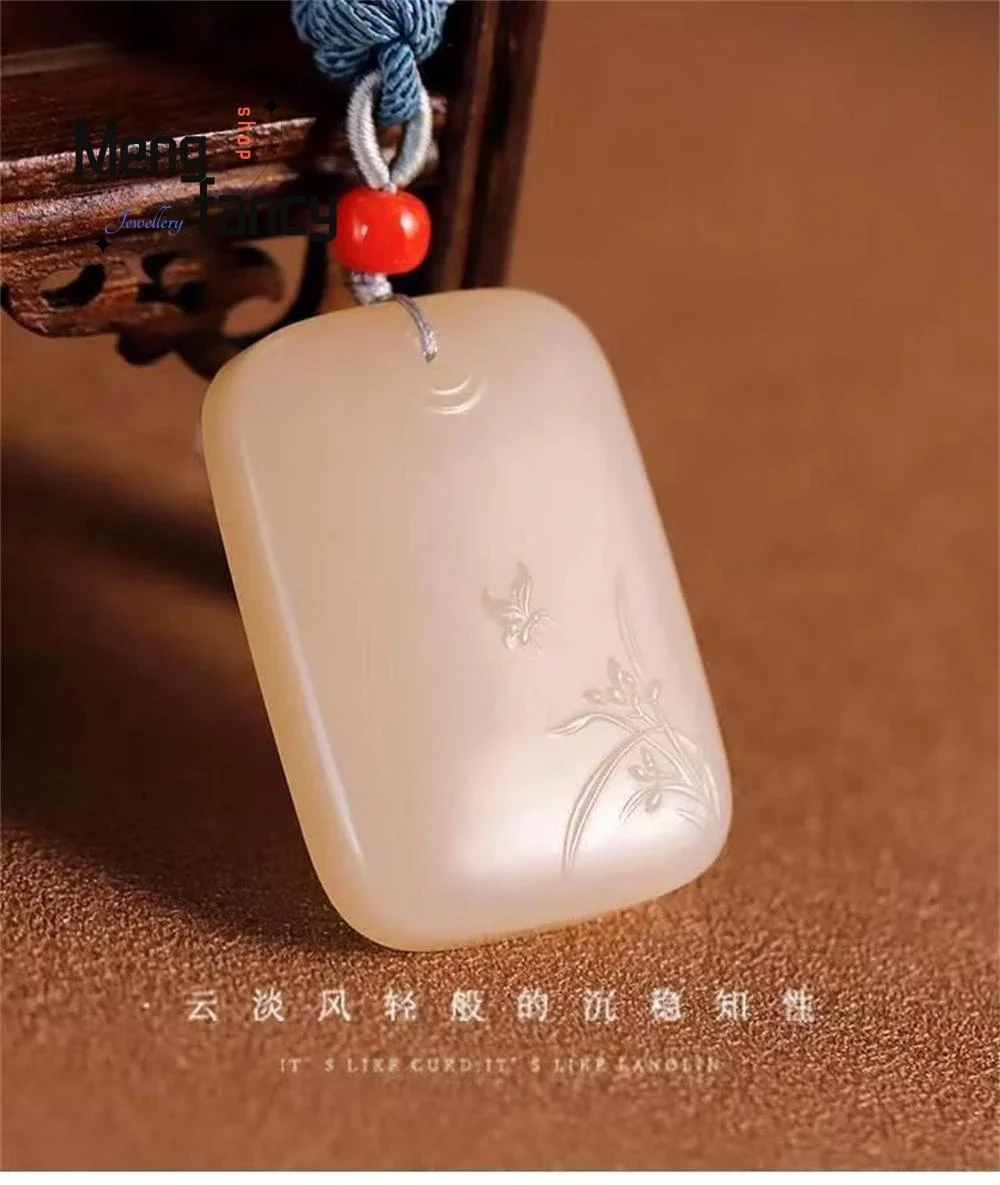 Natural Hetian Jade Lotus Root Powder Peace and Safety Plaque Exquisite Elegant Simple High-grade Pendant Luxury Fashion Jewelry