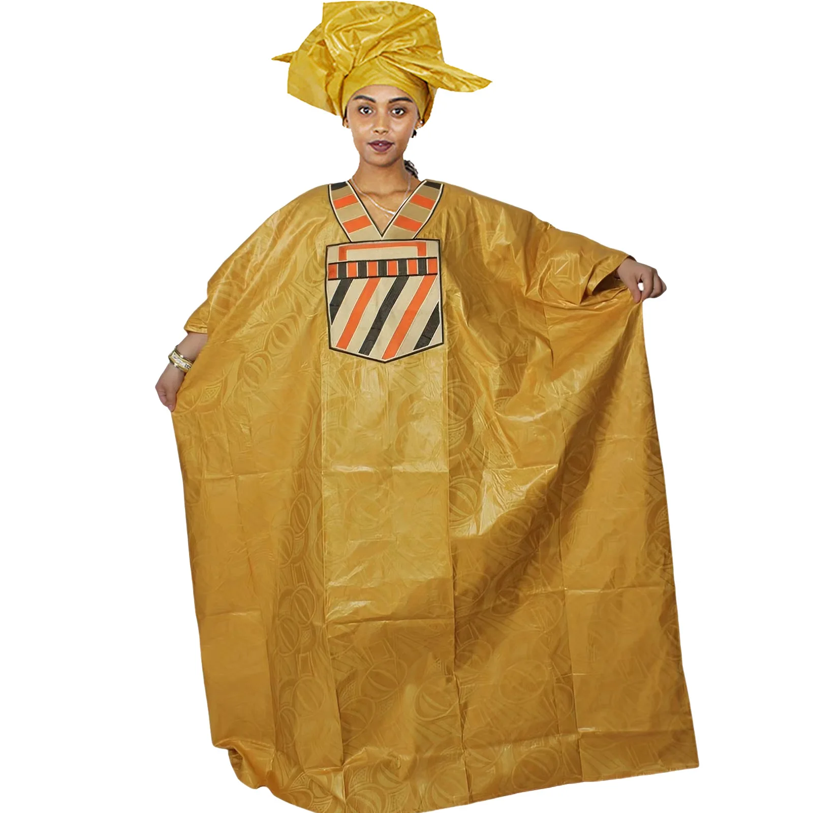

African Attire For Women Bazin Riche Embroidery Plus Size Elegant Party Church Dress