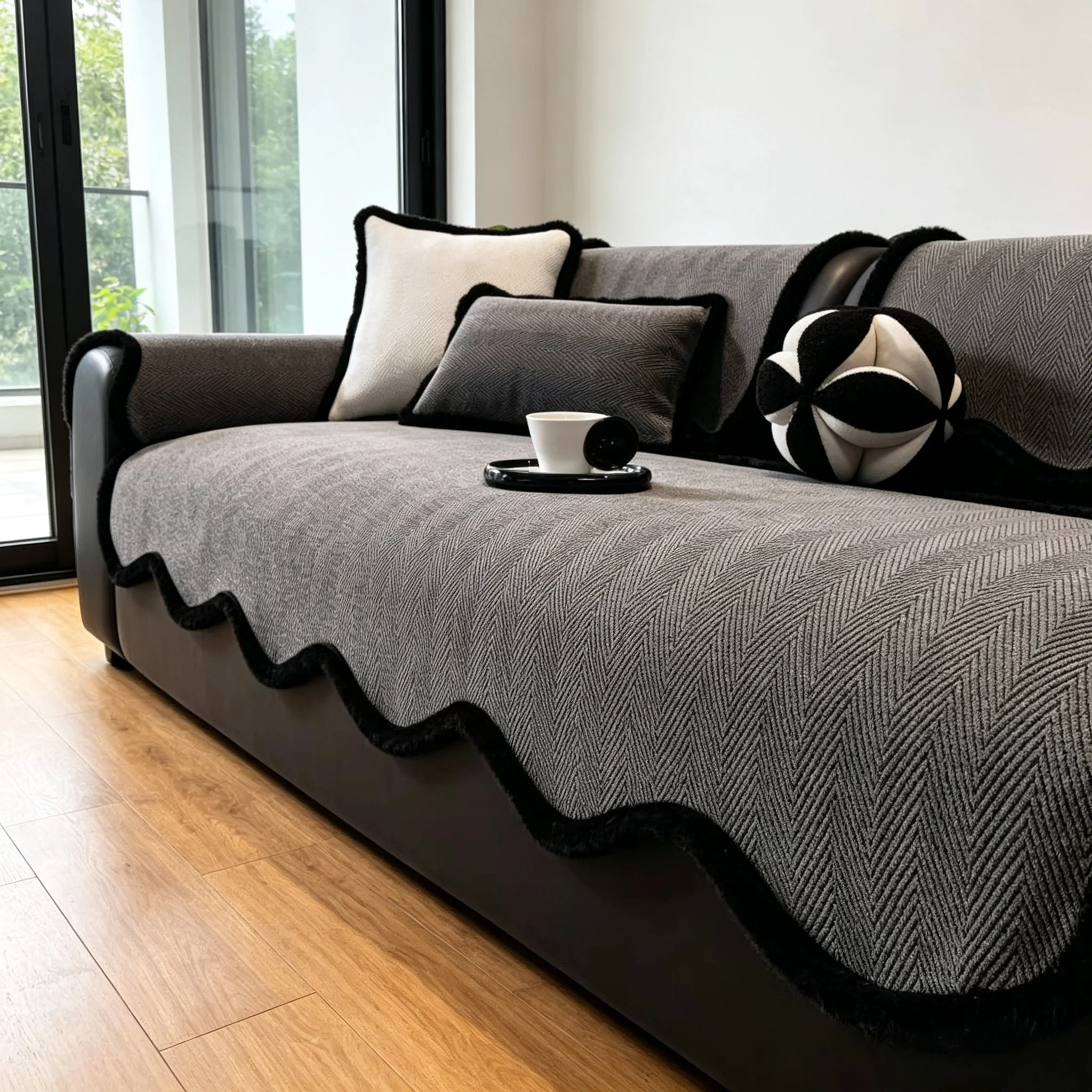 New Herribone Jacquard Soft Thicken Sofa Cover, Anti-Slip Backing Sofa Towel for All Seasons Living Room Couch Seat Pad Decor
