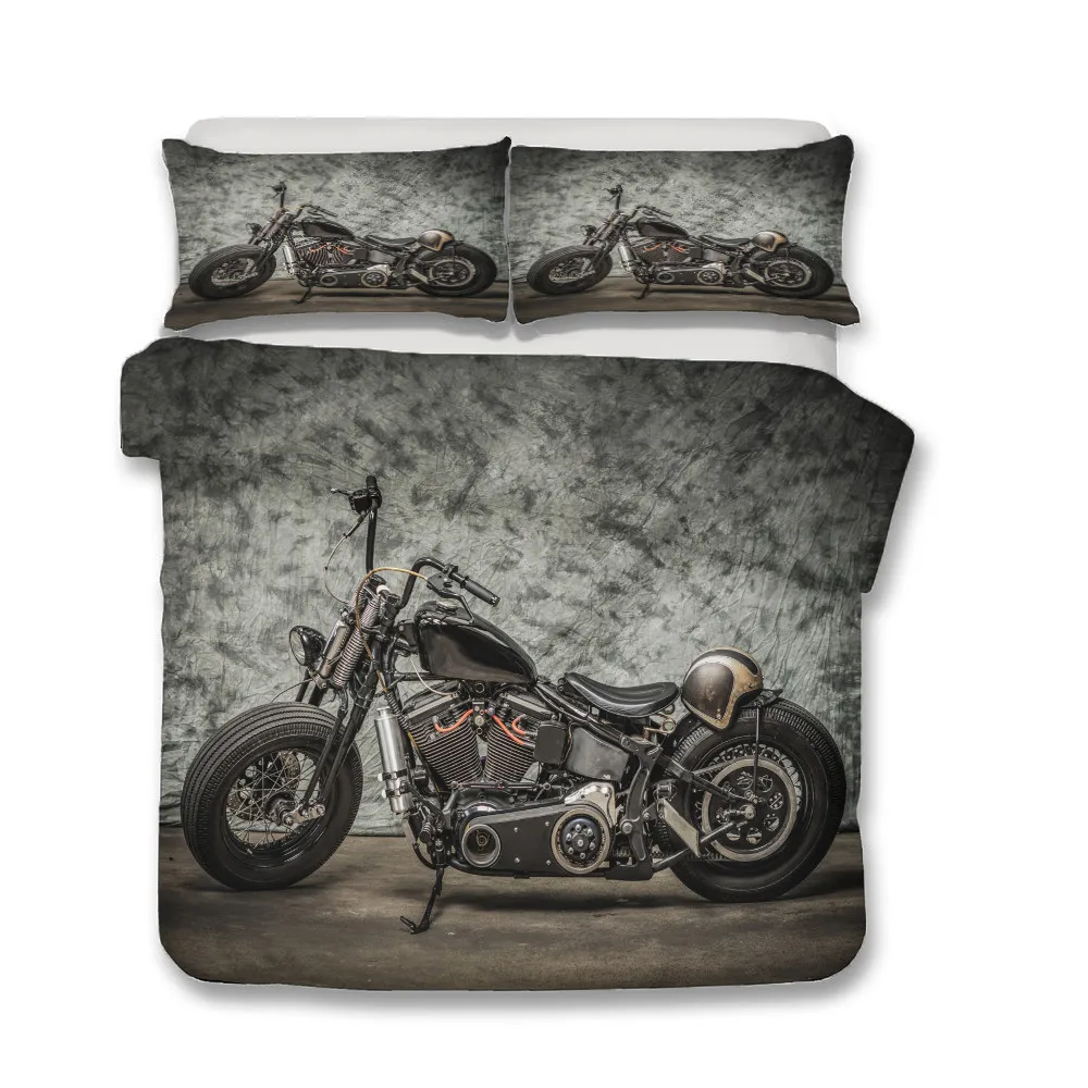 

Motorbike Bedding Set 3d Grey And Black Down Comforter For Adult Boys Bedroom Coverlet Full Queen Single And Double Size Sheet