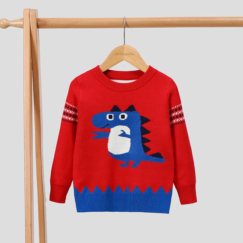 Autumn and winter new Korean version of children's sweater pullover cartoon dinosaur bottoming knitted sweater wholesale for sm