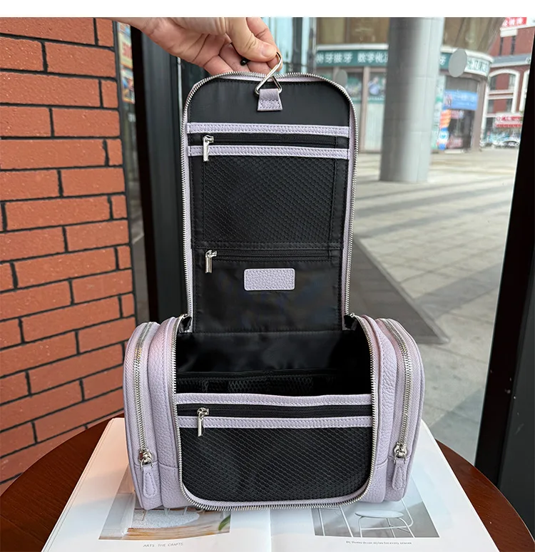 Echtes Leder Unisex Hängende Kosmetiktasche Reise Große Kapazität Multifunktionale Premium Toilettenartikel-Aufbewahrungstasche Tragbar – Detail 28