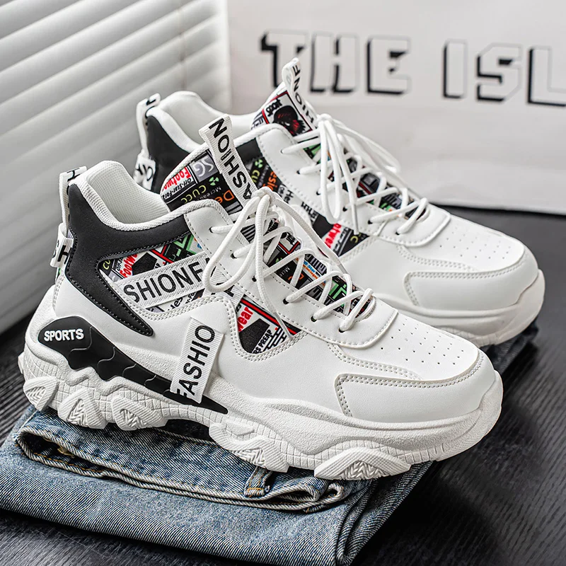 

Мужские высокие повседневные кроссовки, всесезонные противоскользящие спортивные кроссовки на открытом воздухе на толстой подошве, студенческая модная прогулочная обувь для мужчин