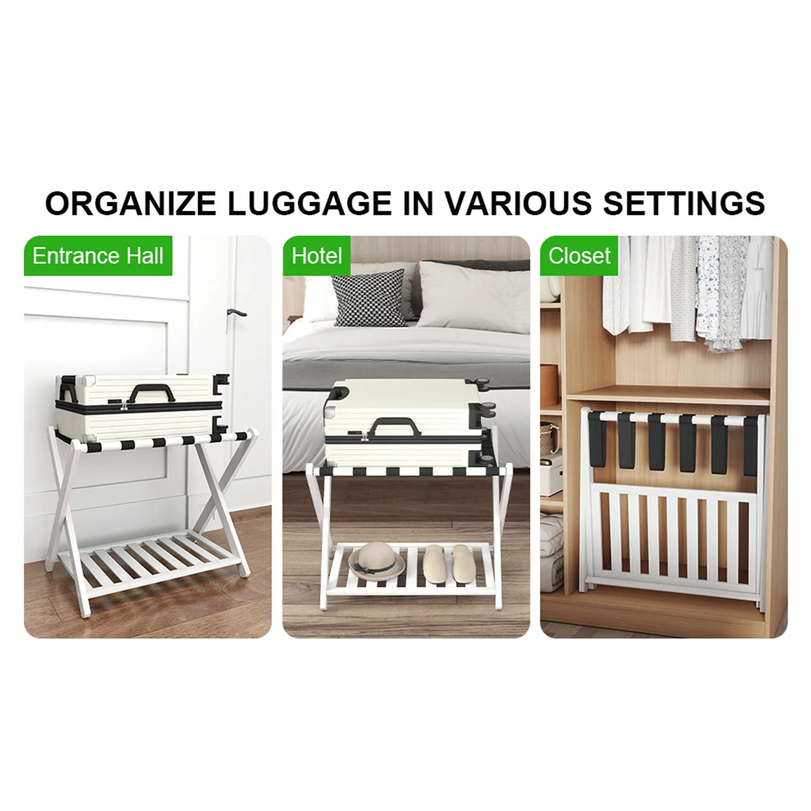 رف أمتعة قابل للطي، حامل أمتعة من الخشب السميك مع رف تخزين لغرفة نوم الفندق وغرفة الضيوف #5