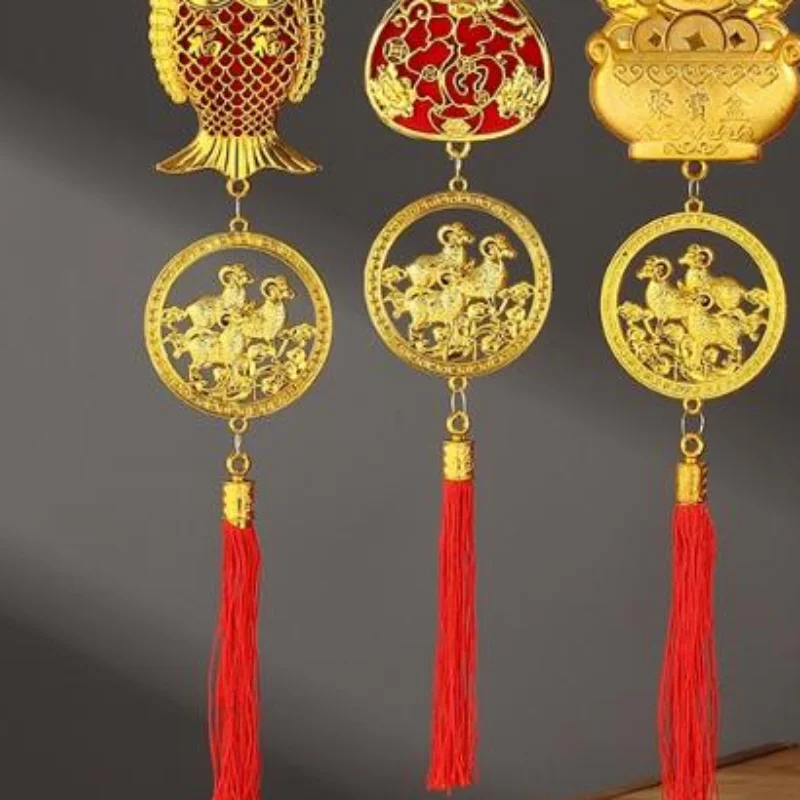 2027 Year of Goat Hanging Decoration Soft Red Tassel Traditional Spring Festival Home Wall Hanging Decor