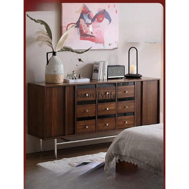 

01 Solid wood dining side cabinet, living room small apartment storage cabinet