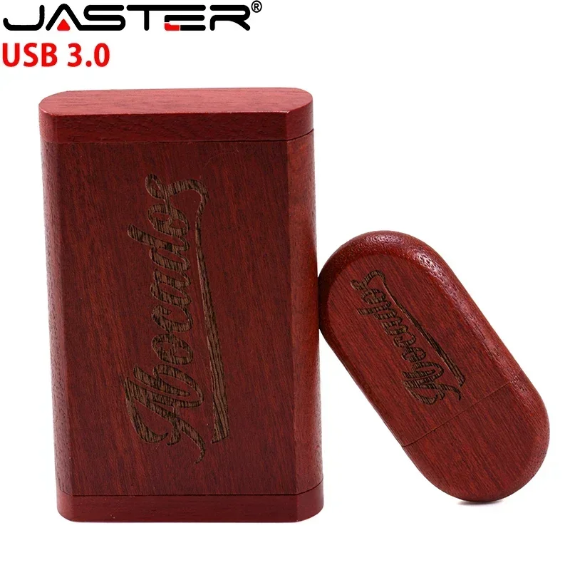 JASTER-USB 3.0 나무 USB + 상자 펜 드라이브 4GB 16GB 32GB 64GB, 5 개/묶음, USB 플래시 드라이브, 펜드라이브 메모리 스틱, 1 개 무료 맞춤 로고