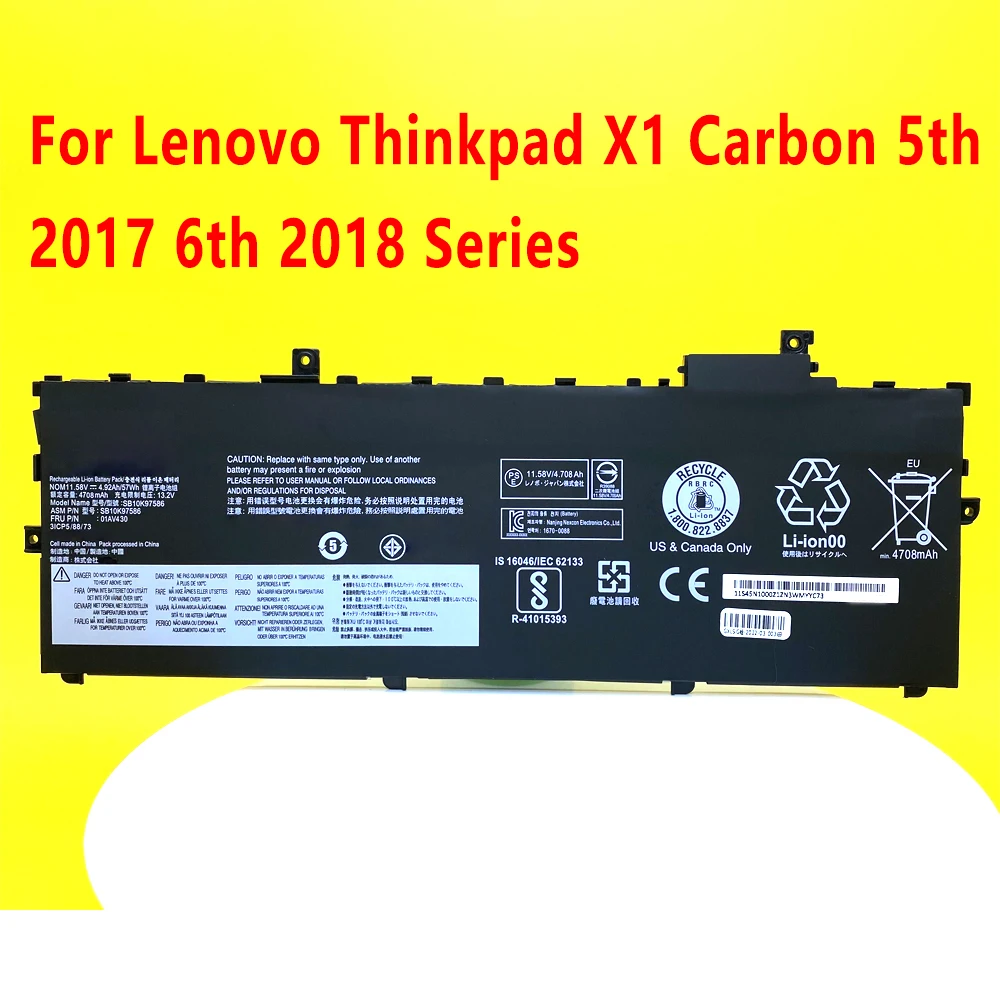 NEW 01AV430 Laptop Battery FOR Lenovo Thinkpad X1 Carbon 5th 2017 6th 2018 Series 01AV429 SB10K97586 01AV431 01AV494 SB10K97587