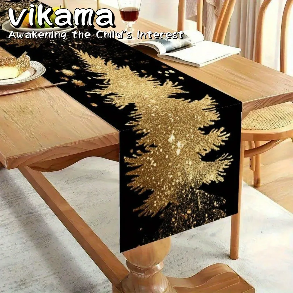 

VIKAMA Christmas Table Runner, Linen Tablecloth, Ideal for Christmas Dinners, Party Decorations, and Holiday Home Decor