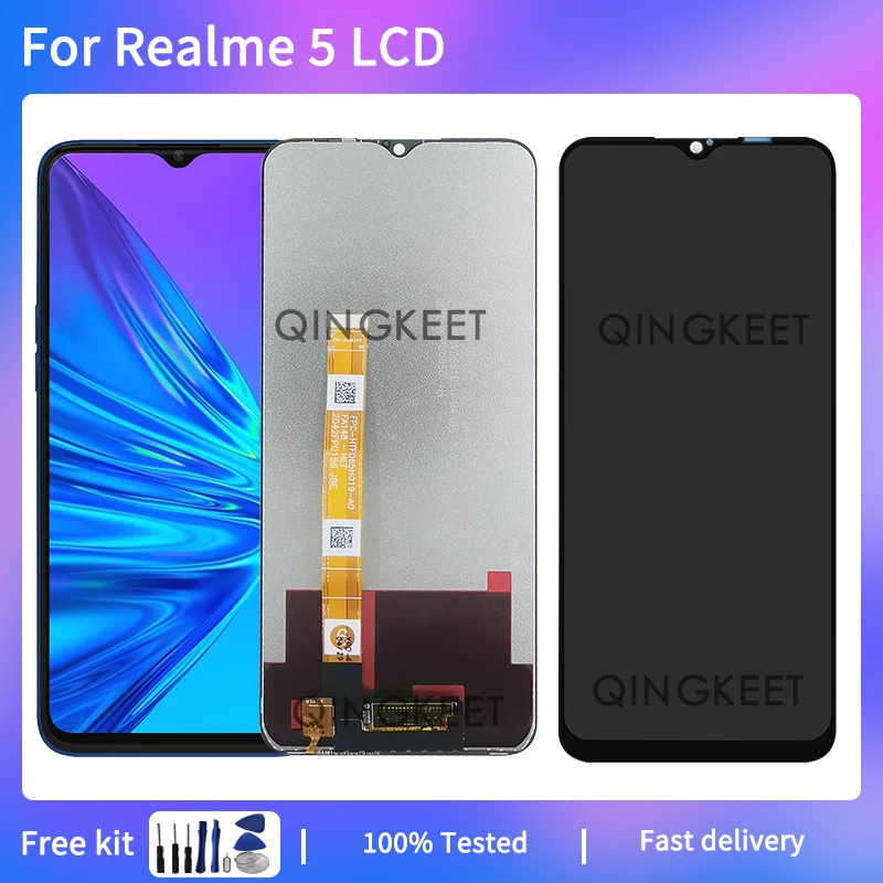 

6,5 "для Realme 5, ЖК-дисплей RMX1911, преобразователь сенсорного экрана в сборе для Realme 5, ЖК-дисплей с рамкой RMX1919 RMX1927