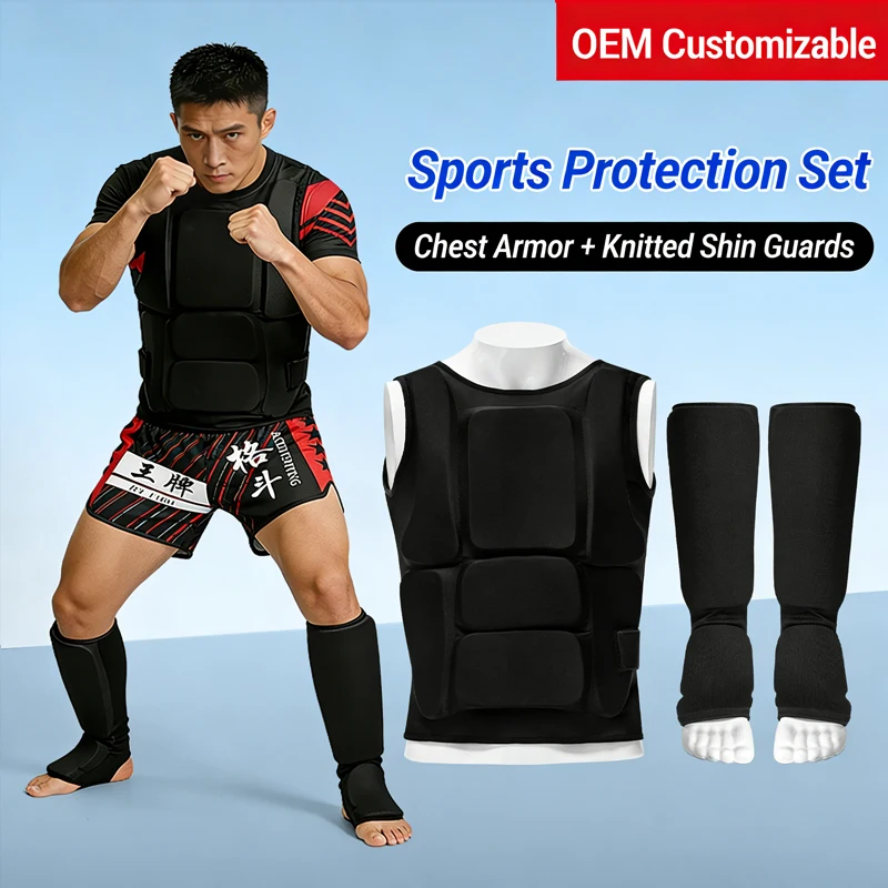 Sports Protective Set Karate Armor Chest Guard And Black Cotton Shin Guard Polyester Fabric Safety Protection Training Unisex