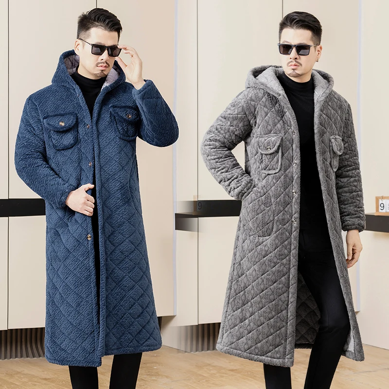 سترة قطنية رجالية للمنزل، معطف عمل مبطن بالفرو، طويل بغطاء للرأس، أنيق وعصري بأسلوب المدينة، مناسب للأعمال والملابس غير الرسمية #4