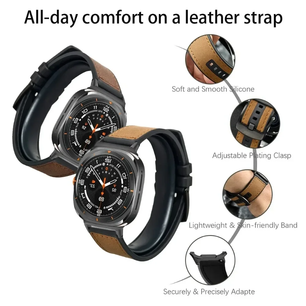 Correa de cuero para reloj inteligente, pulsera de silicona de repuesto para Samsung Galaxy Watch 7 Ultra, 47mm